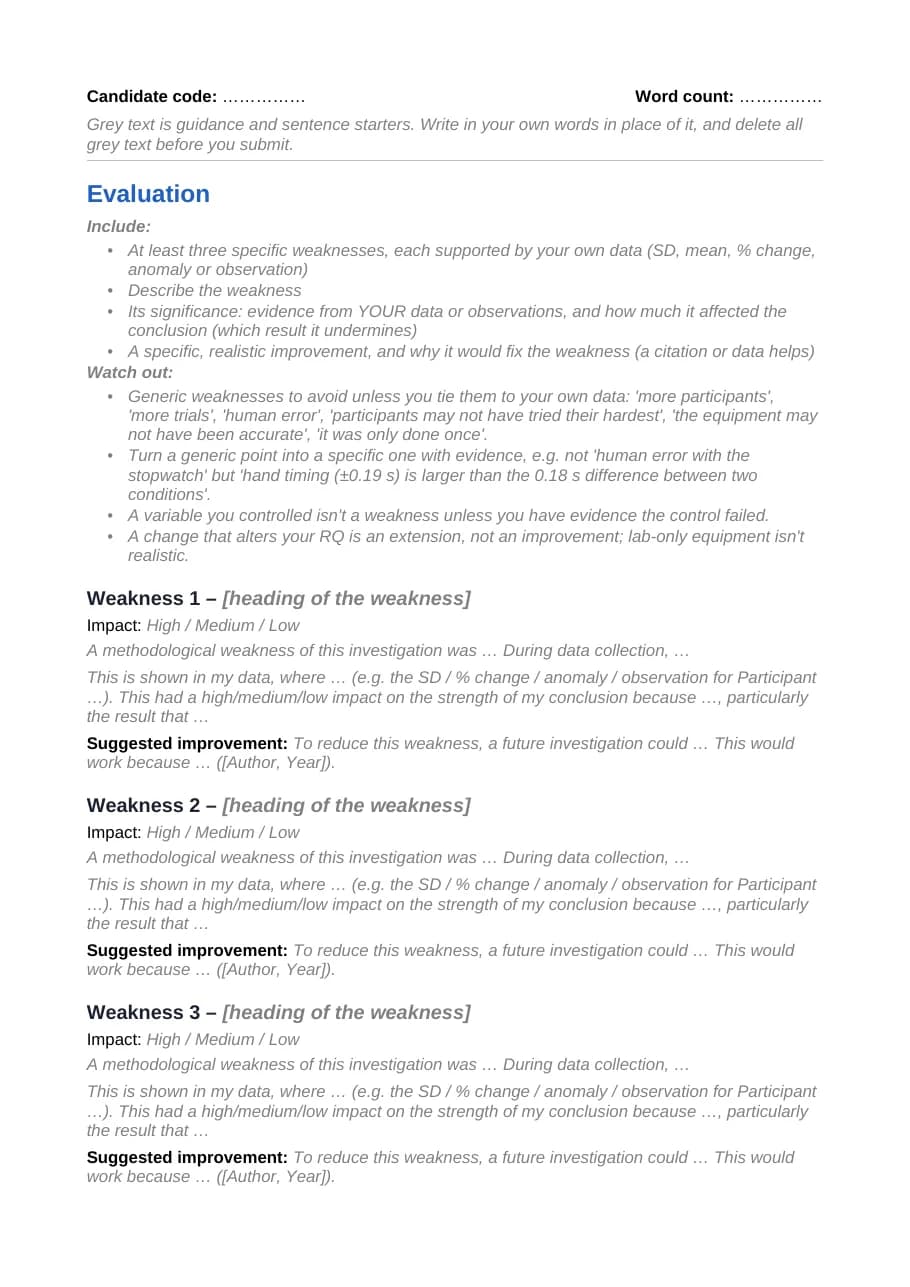 Evaluation template, page 1