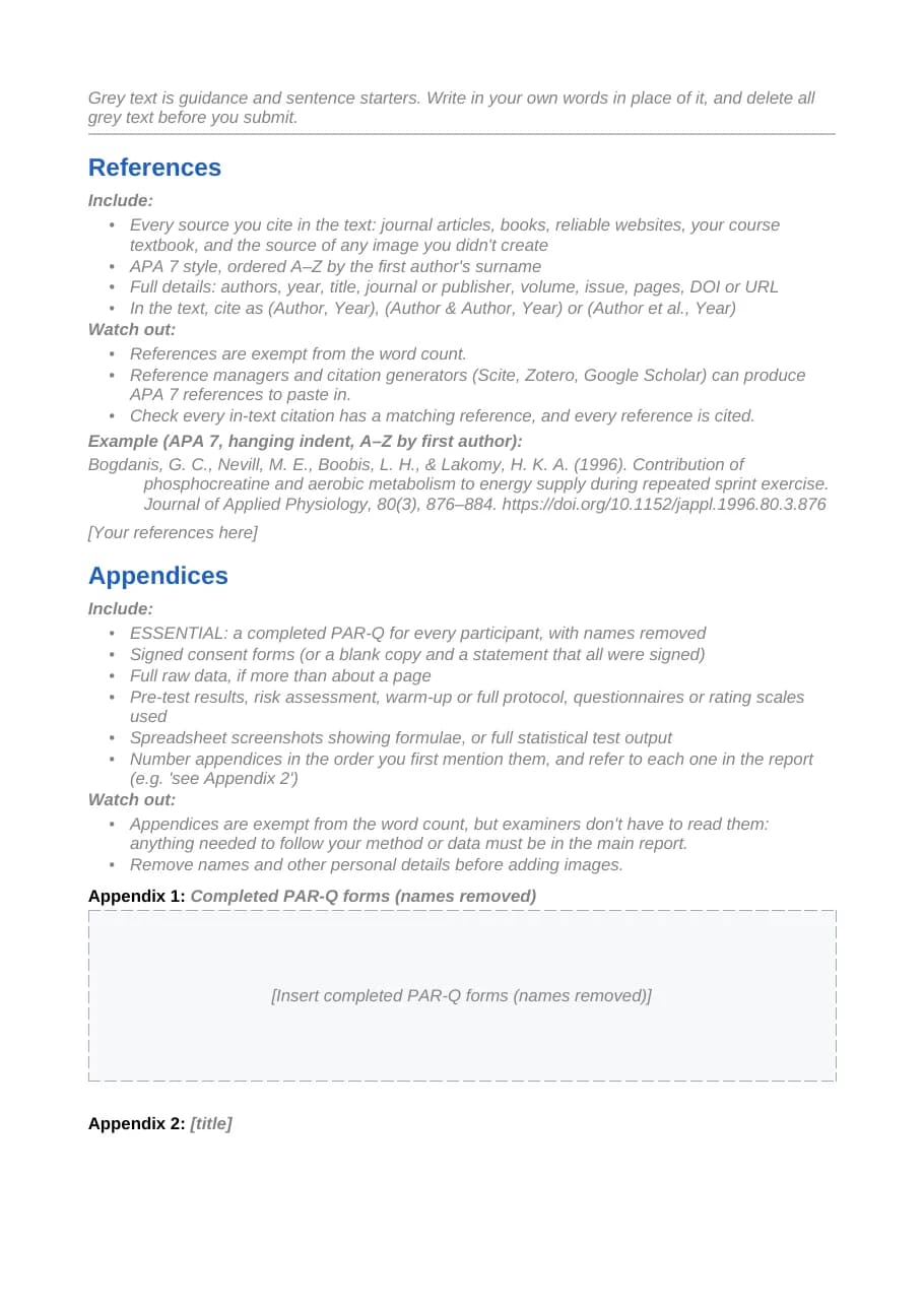 References and appendices template, page 1