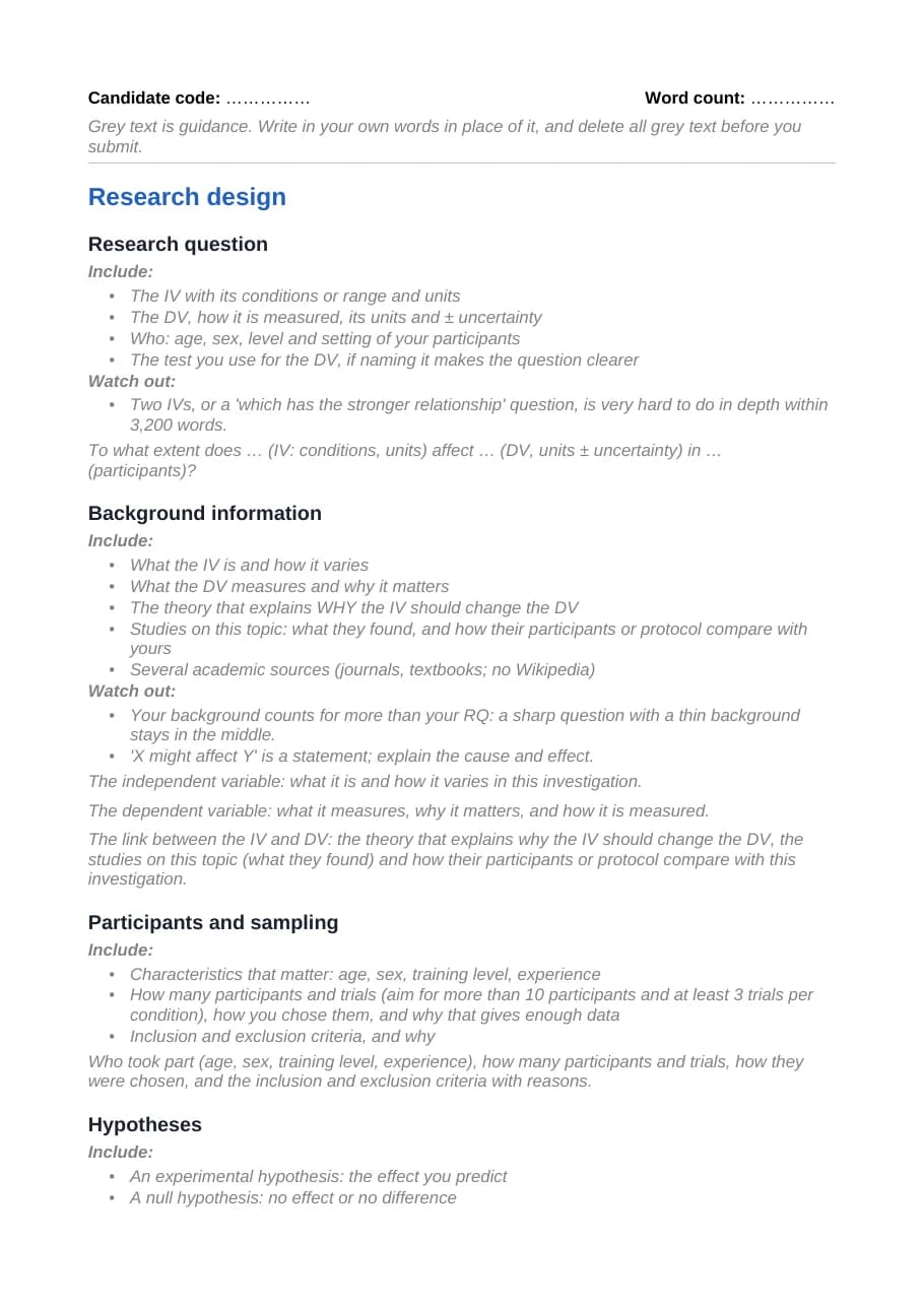 Research design template, page 1